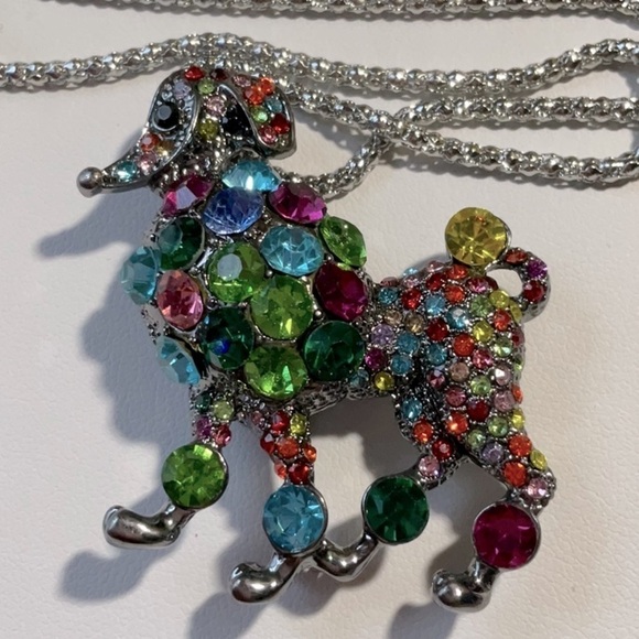 BETSEY JOHNSON ALLOY AND CRYSTAL COLORFUL DOG BROOCH AND NECKLACE - Picture 1 of 3